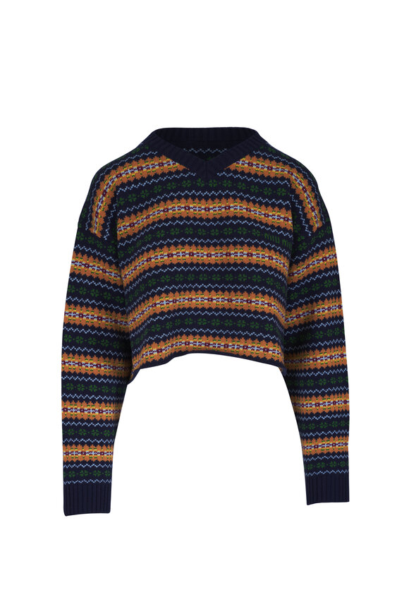 Miu Miu Multicolor Fair Isle Plaid Wool Cropped Sweater