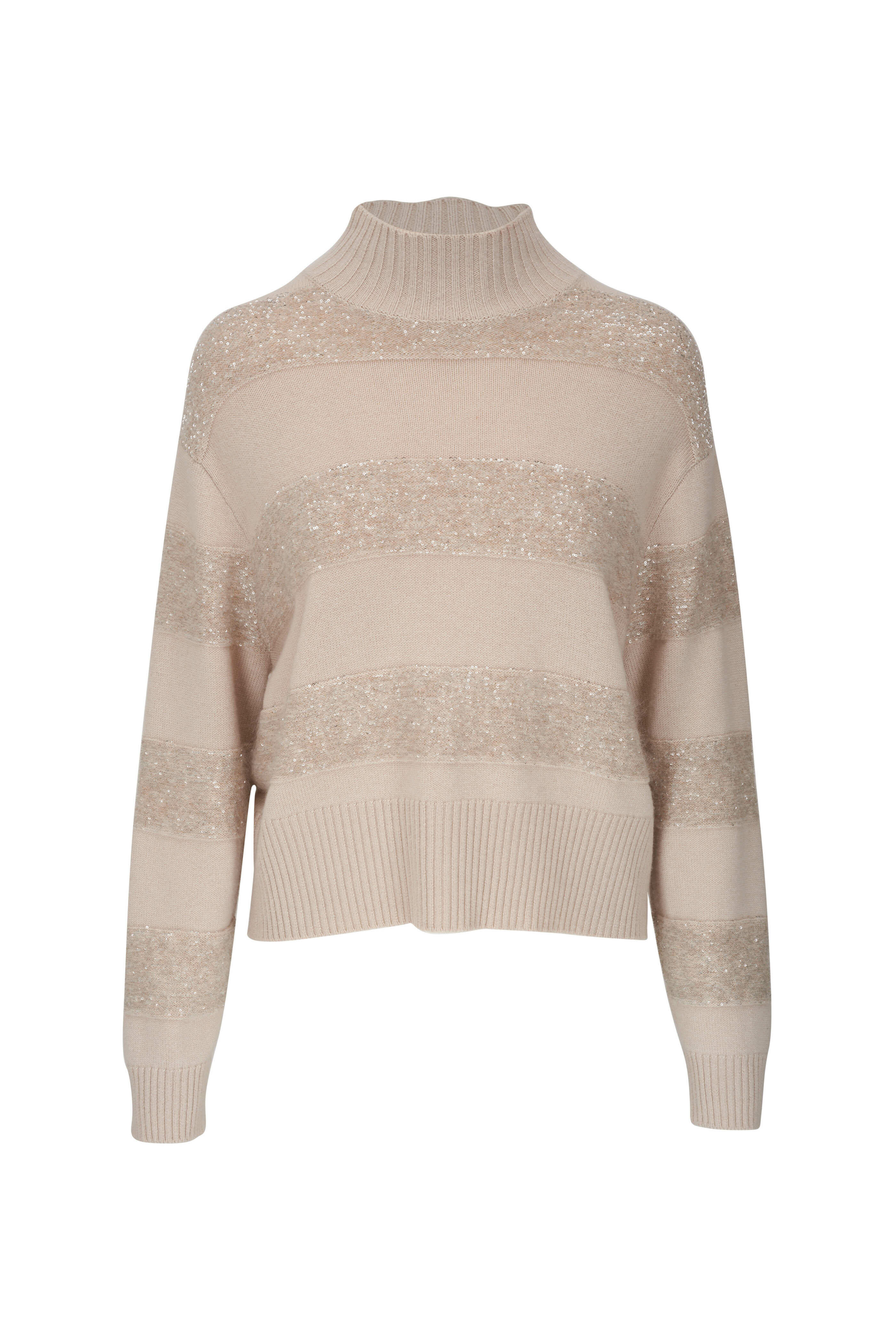 Pull Femme Brunello Cucinelli Beige Pailleté - Soie Et Lin, Taille L - Neuf Avec étiquettes