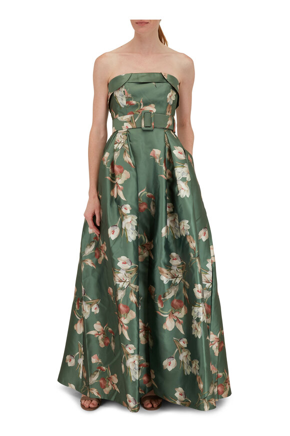 Sachin + Babi - Brielle Olive Floral Strapless Gown 