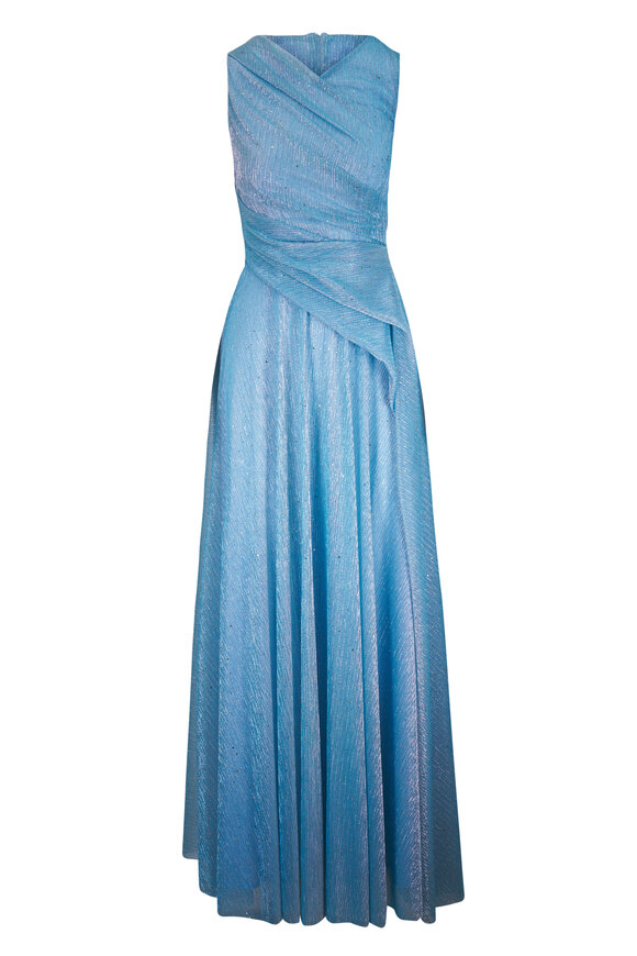 Talbot Runhof Metallic Turquoise Gown