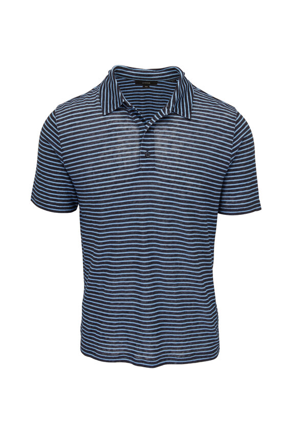 Vince - Coastal Blue & Delft Striped Short Sleeve Polo