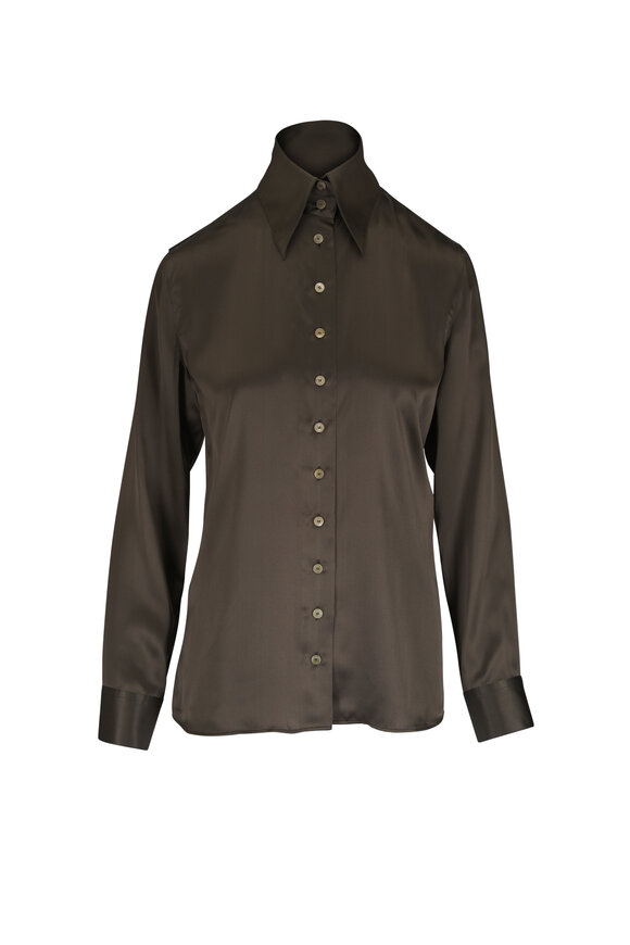 Khaite Ivy Dark Olive Vintage Washed Silk Blouse - view 1