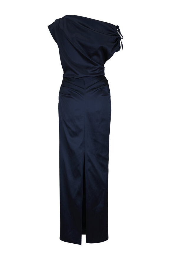 Talbot Runhof Navy Blue Satin Evening Dress - view 2