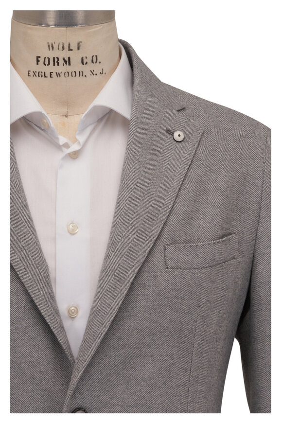 L.B.M. 1911 - Light Gray Tonal Herringbone Cotton Sportcoat 