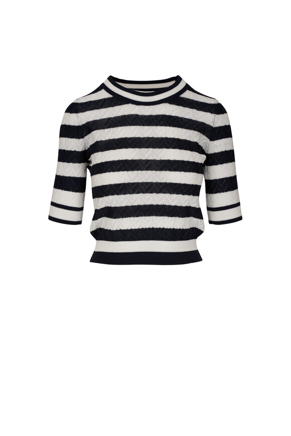 Veronica Beard Lisbeth Navy & White Striped Knit Top