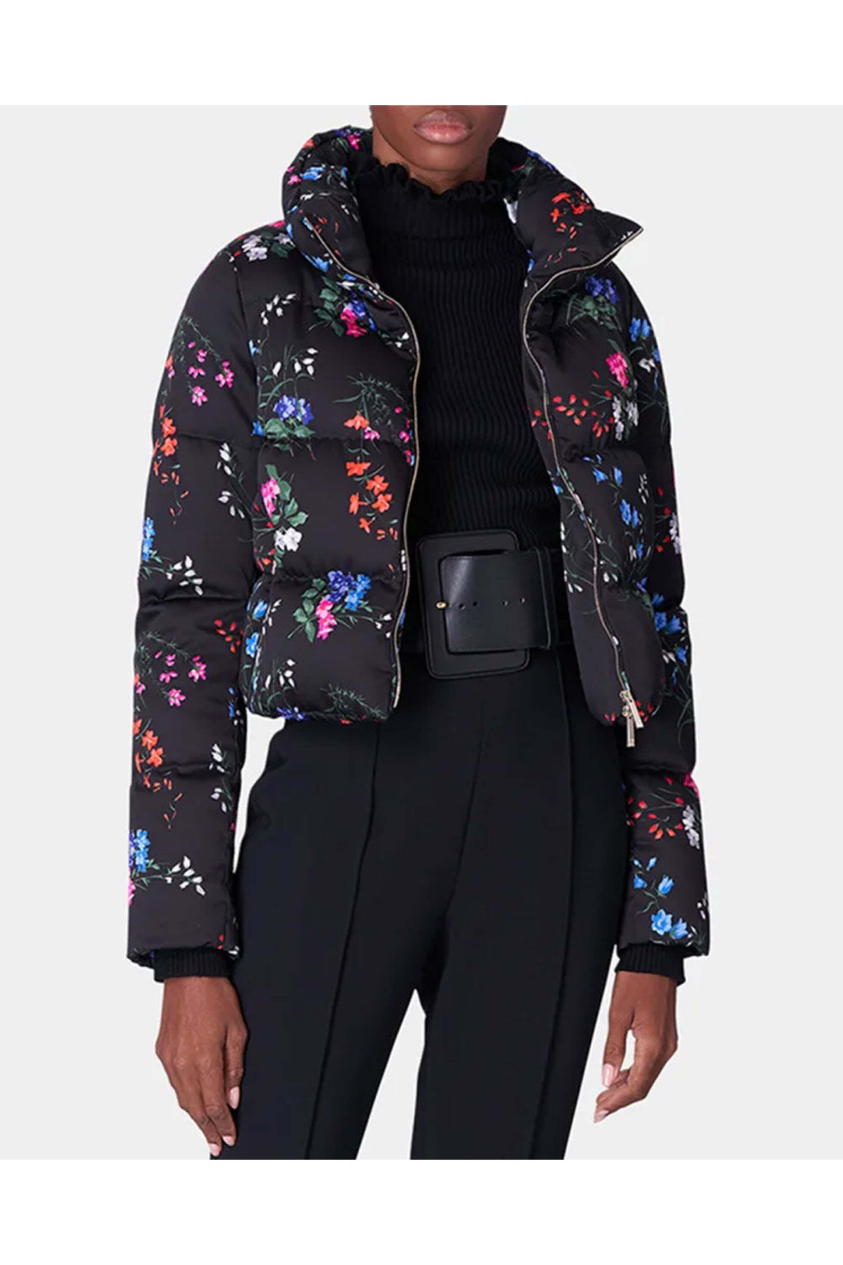 Carolina Herrera - Black Floral Cropped Puffer Coat