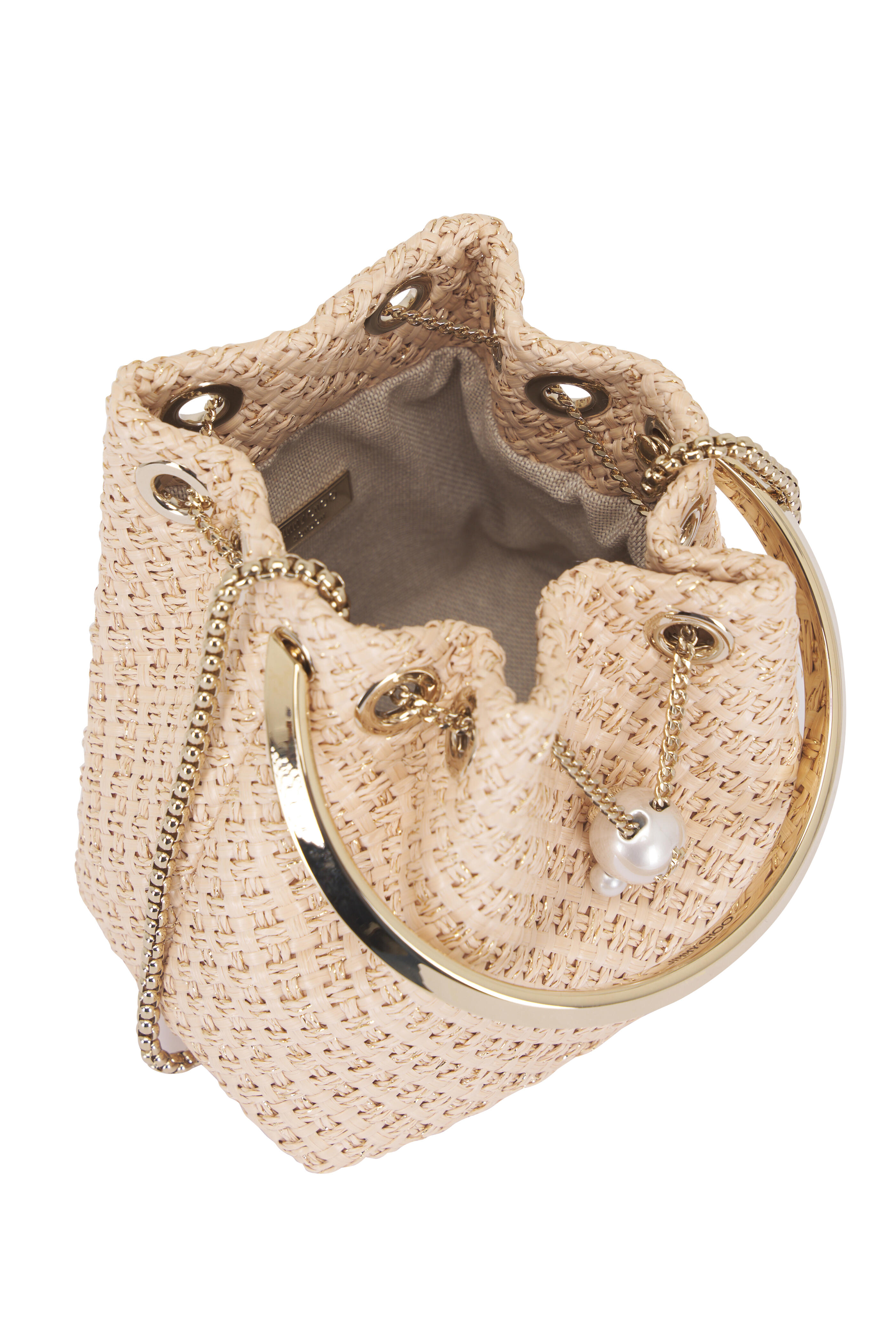 Jimmy Choo - Bon Bon Natural & Gold Top Handle Bucket Bag