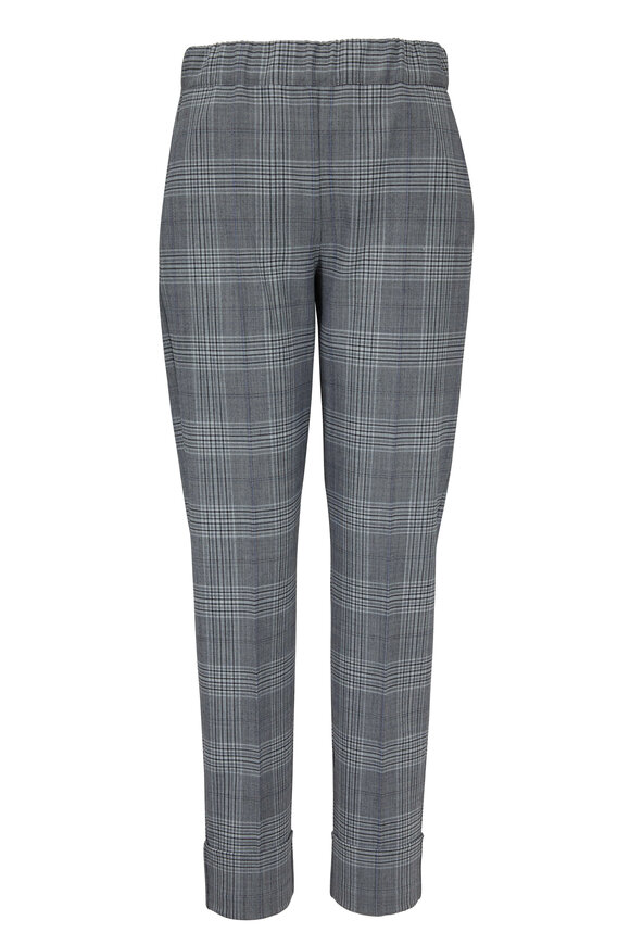 D.Exterior - Blue Glen Plaid Pull-On Cuffed Pant 