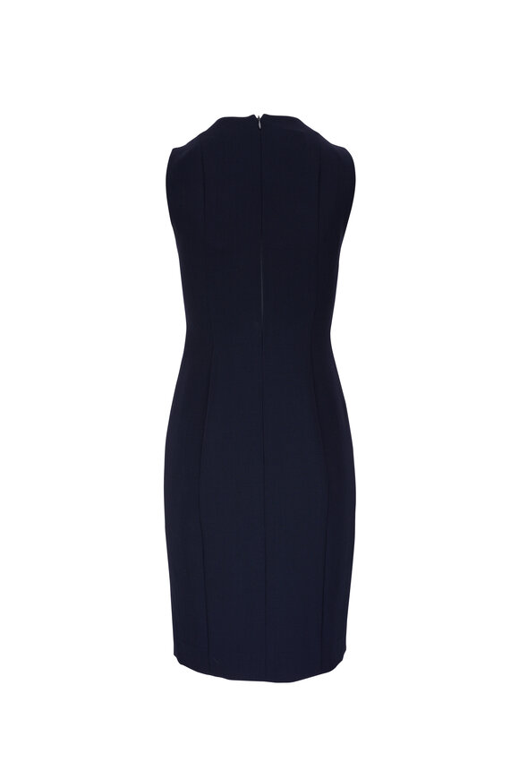 Akris Navy Blue V-Neck Double-Faced Wool Sheath Dress - view 2
