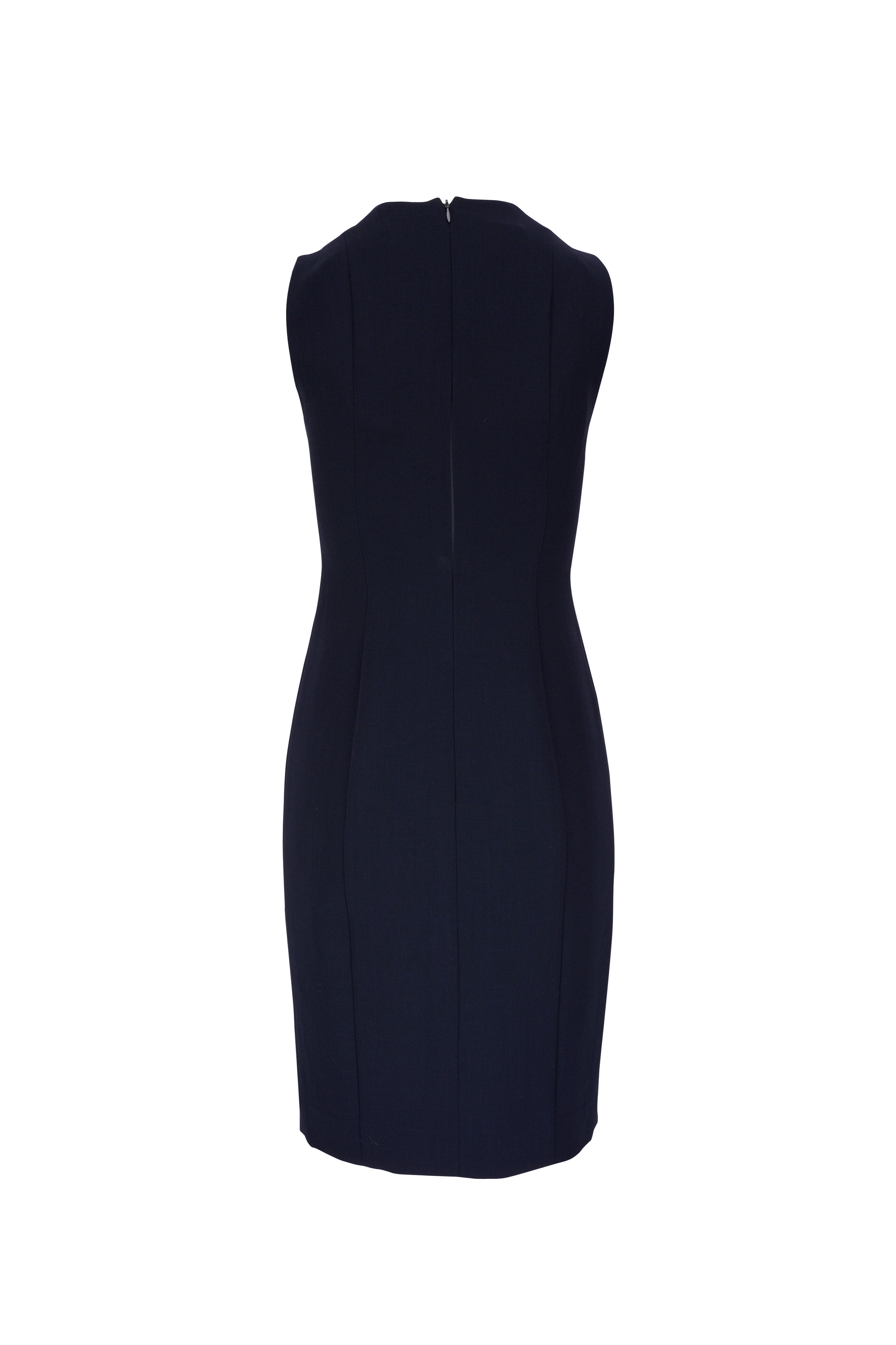Akris - Navy Blue V-Neck Double-Faced Wool Sheath Dress