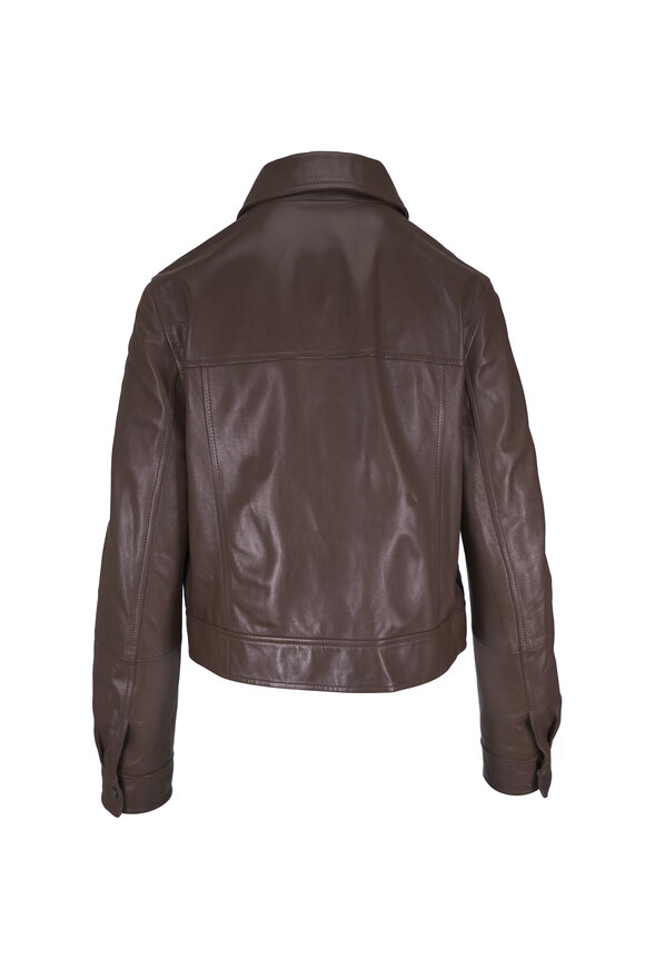 Brunello Cucinelli Brown Smooth Leather Zip Jacket - view 6