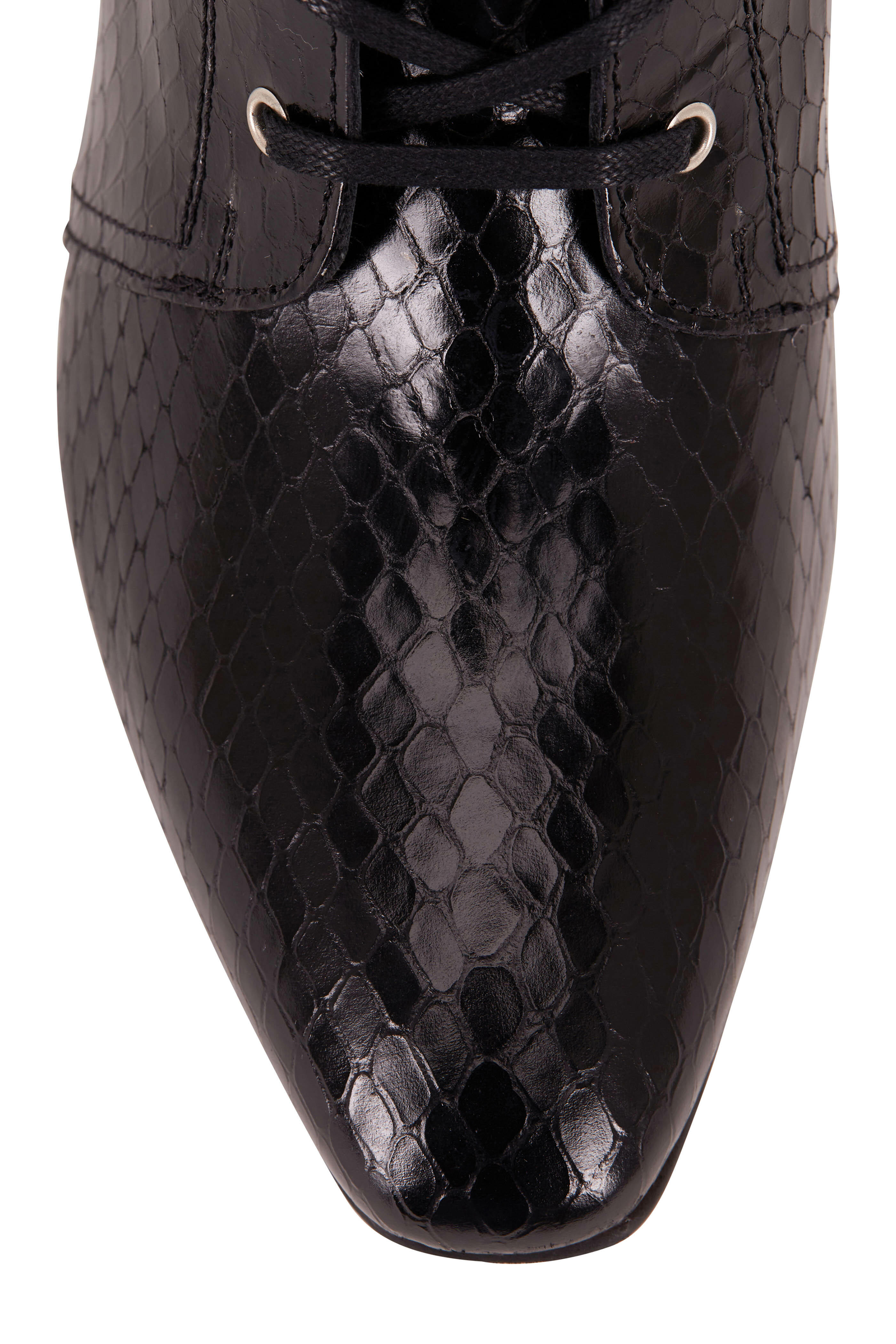 Aquatalia Fawne Black Leather Snakeskin Print Booties 70mm