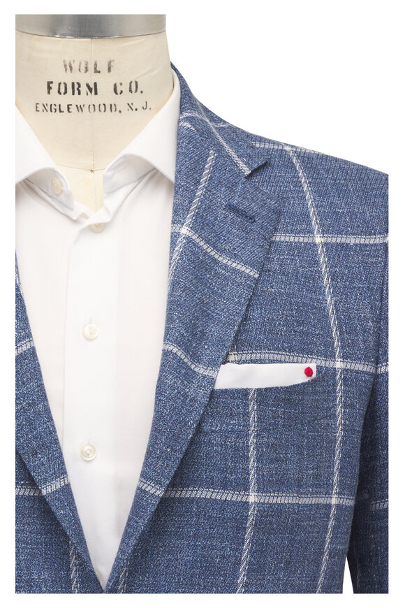Kiton Blue & White Windowpane Sportcoat