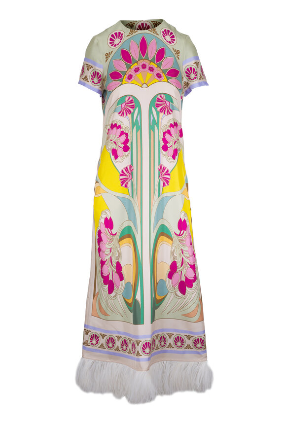 La DoubleJ Tulip Placée Green Feather Hem Swing Dress - view 1
