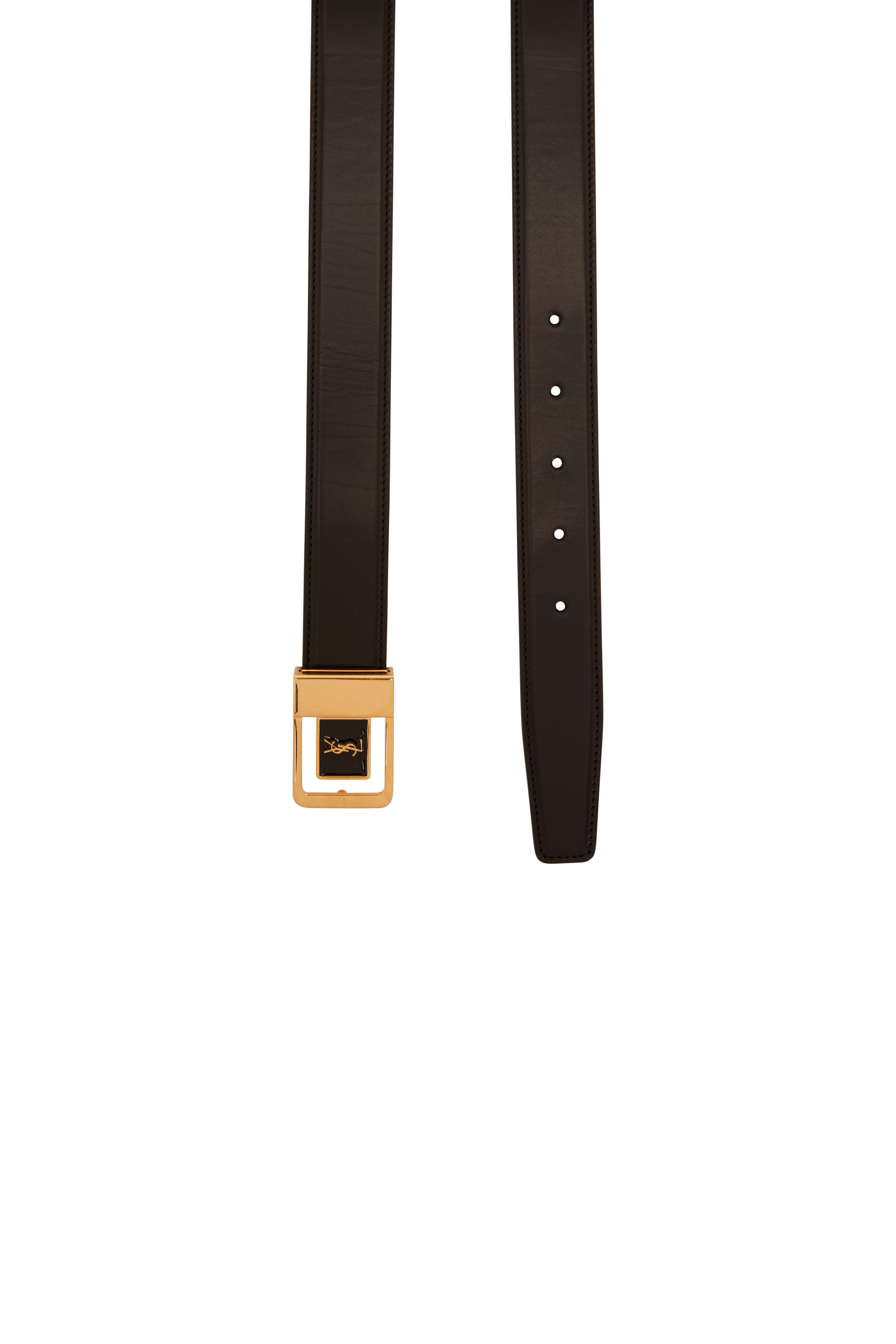 Brass-Toned Circle Buckle Leather Belt