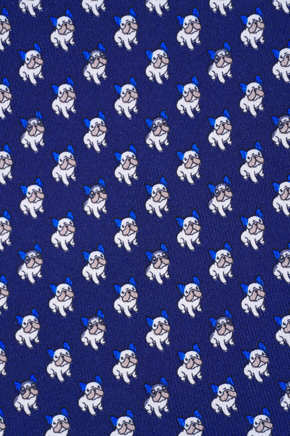 Ferragamo - Navy Blue Bulldog Print Silk Necktie