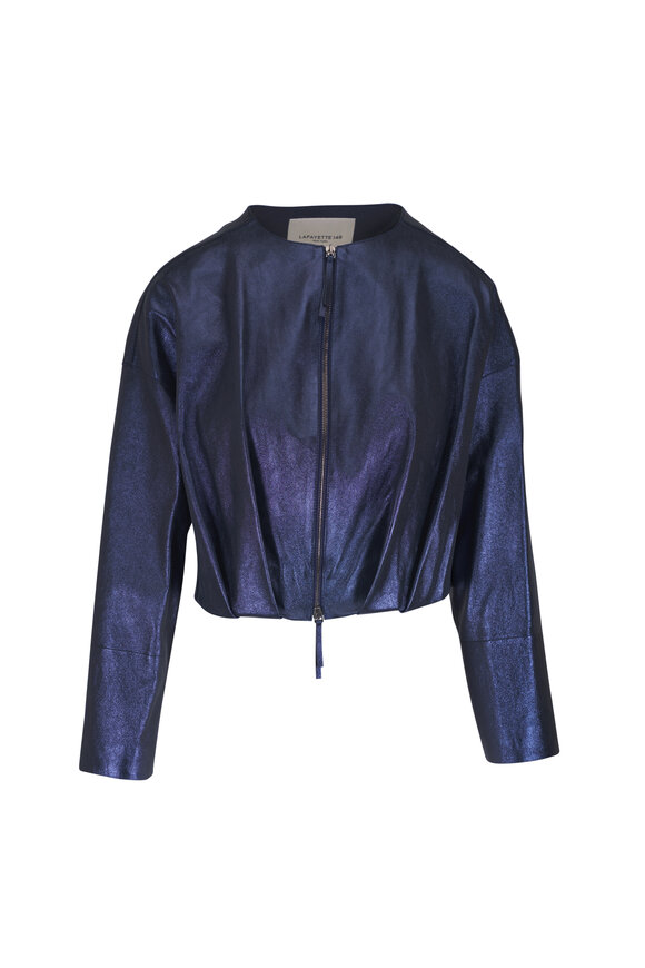 Lafayette 148 New York Ink Metallic Stardust Suede Pleated Waist Jacket