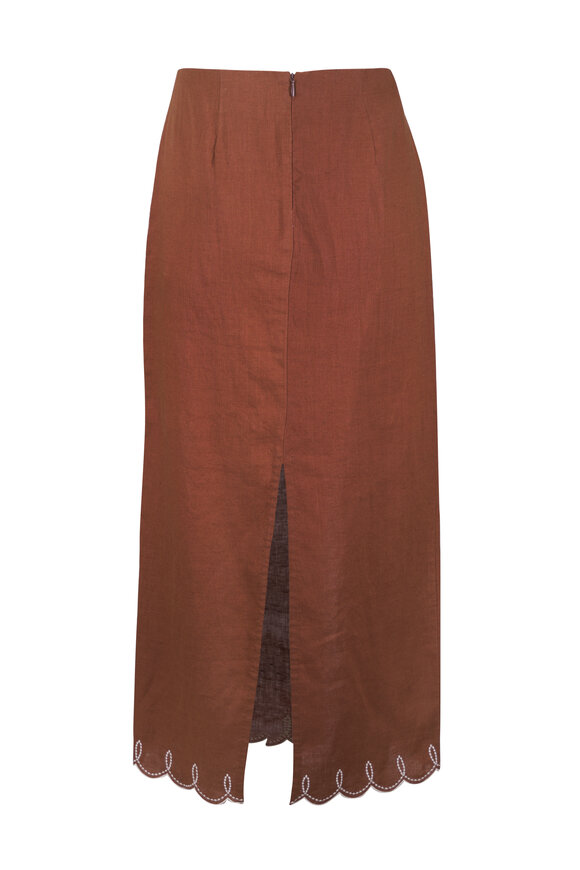 Veronica Beard Malou Brown Linen Midi Skirt - view 3