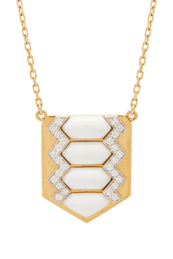 David Webb - White Enamel Shield Necklace