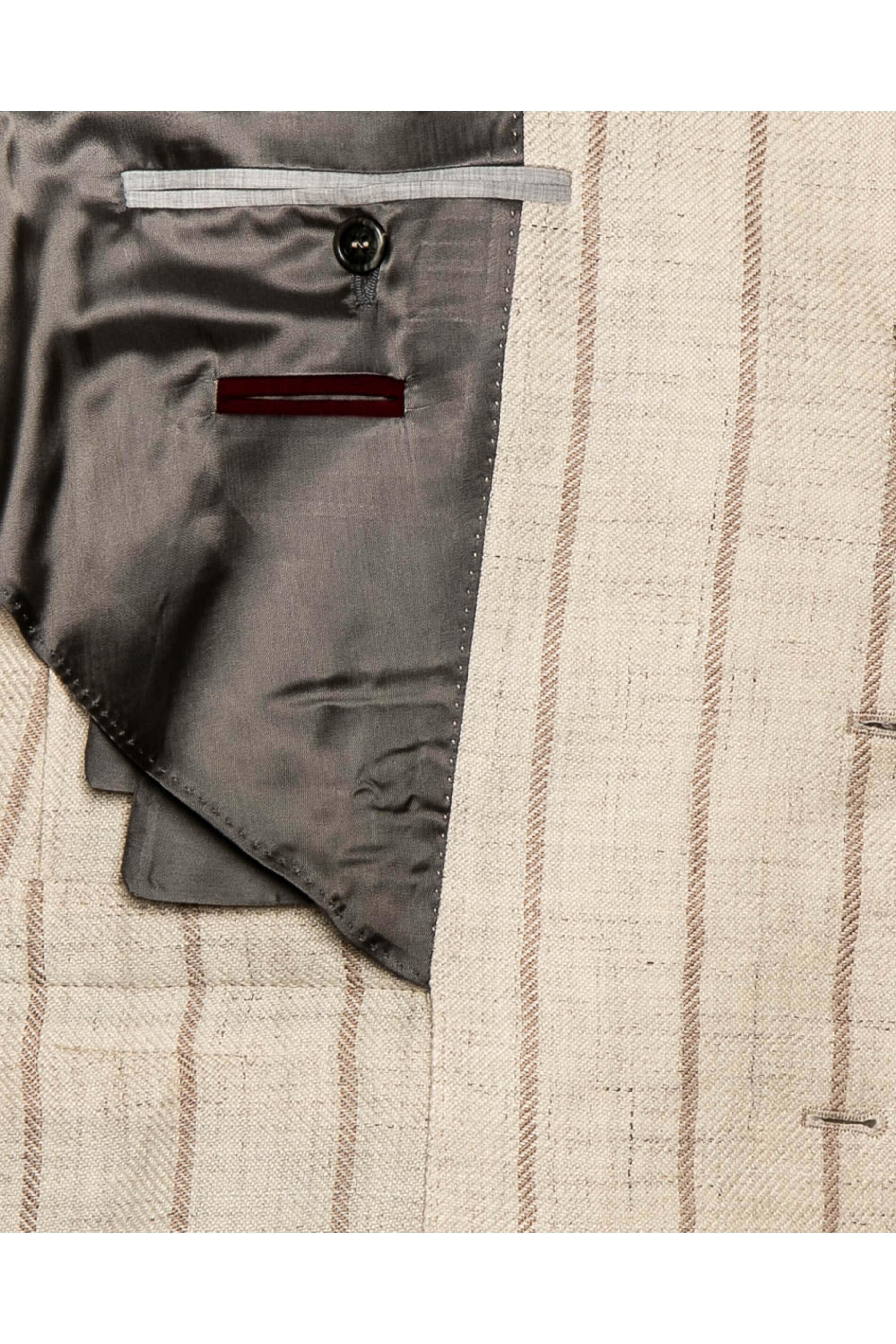 Brunello Cucinelli - Cream Melange with Brown Stripe Suit