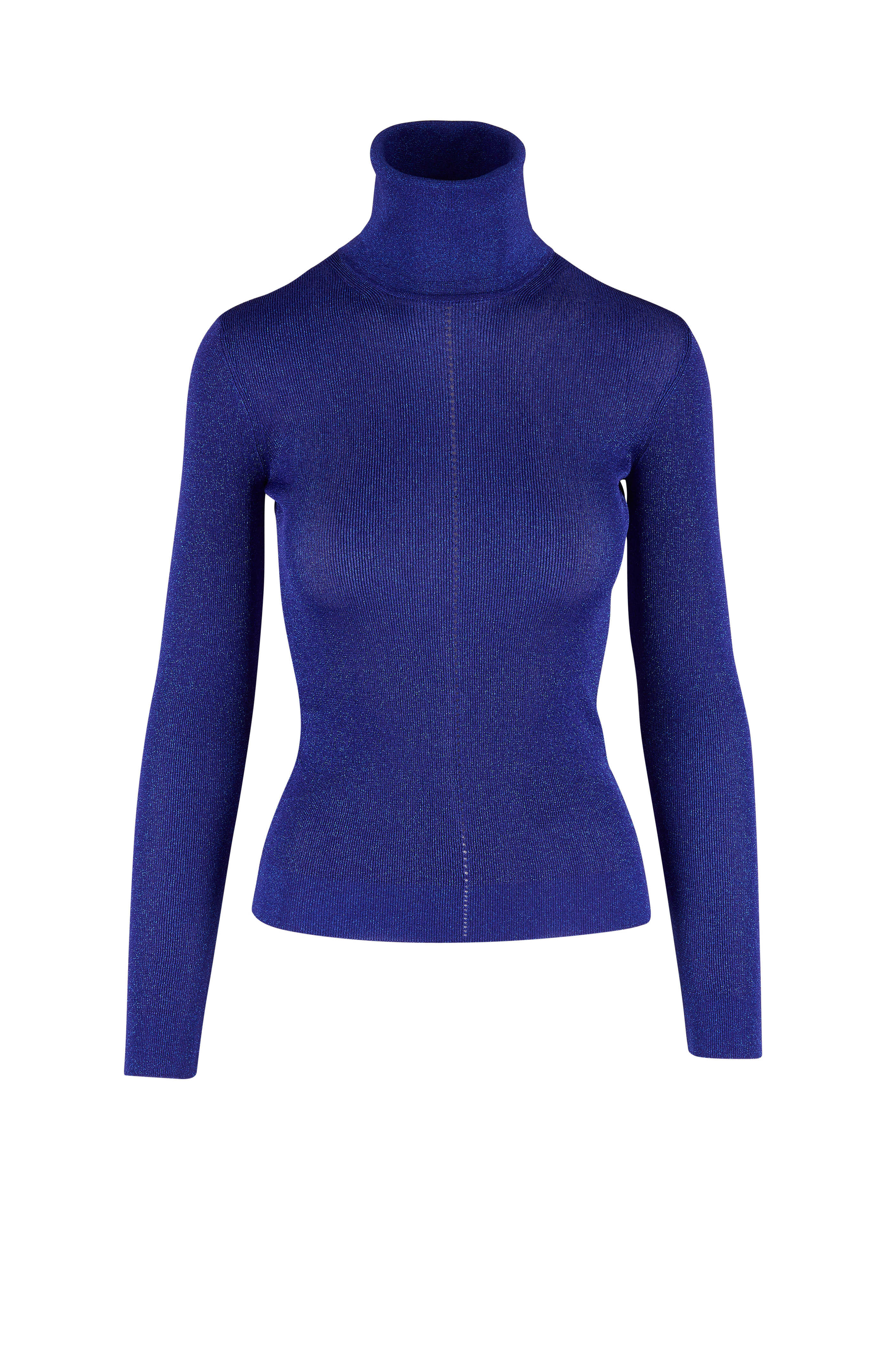 Saint Laurent - Glossy Blue Semi-Sheer Lurex Turtleneck