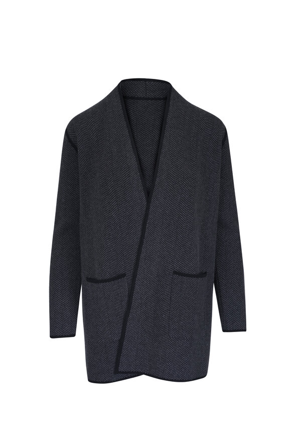 Kinross Black Flannel Cashmere Cardigan