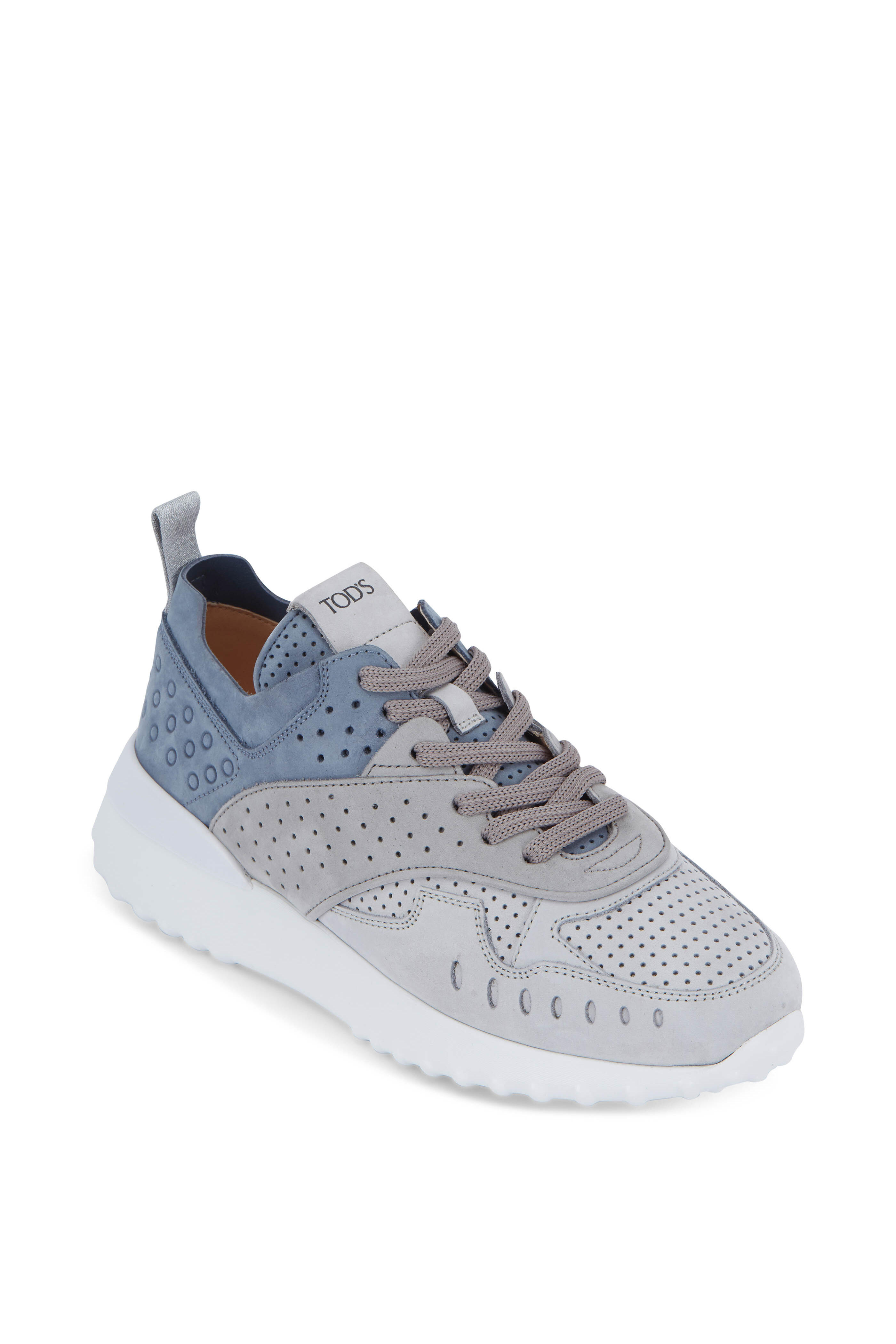 Tod's - Fondo Gray & Light Blue Suede Sneaker | Mitchell Stores