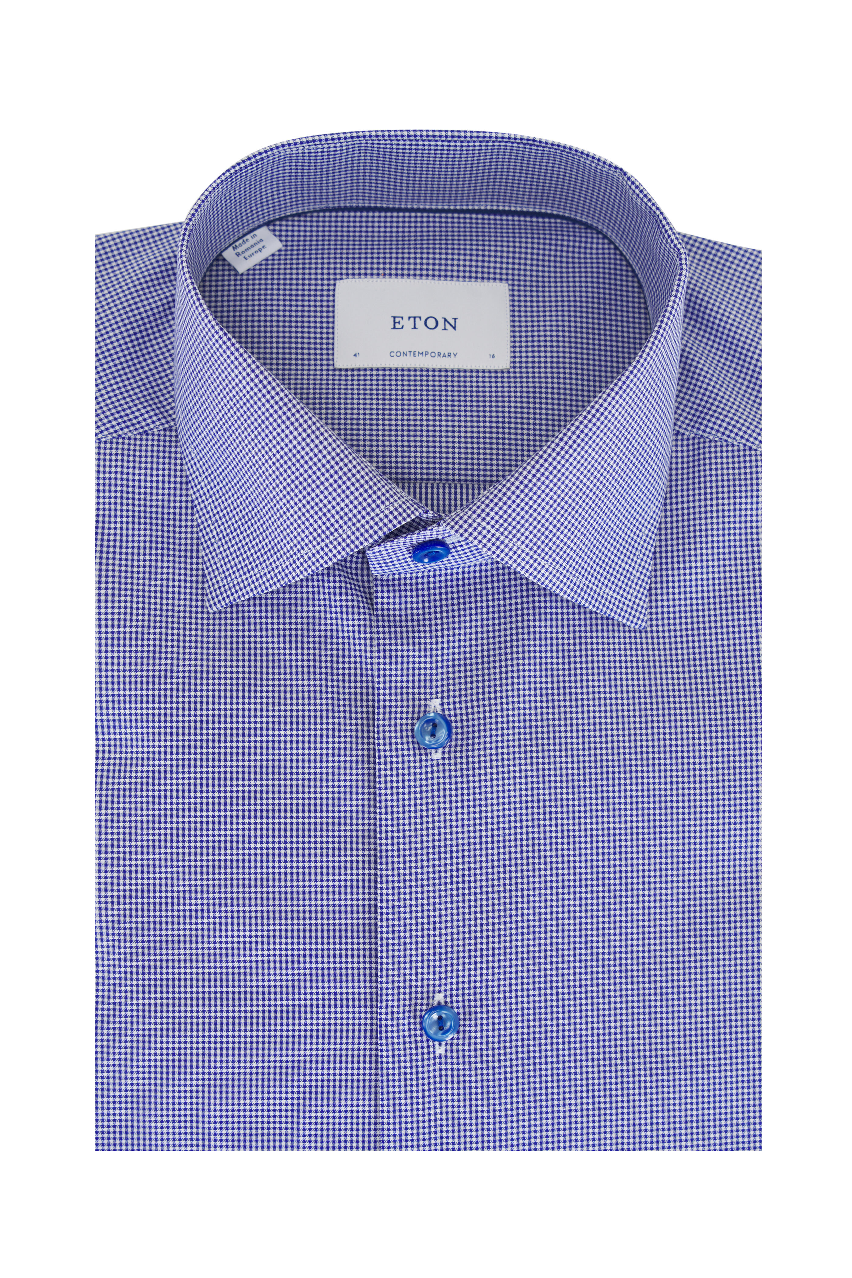 Eton - Navy Mini Check Cotton Dress Shirt - view 1