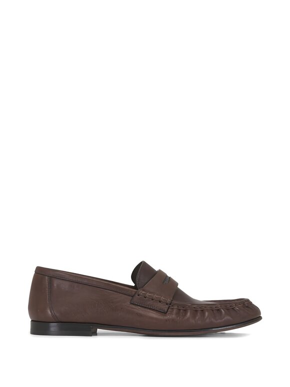 Brunello Cucinelli Brown Leather Monili Loafer - view 6