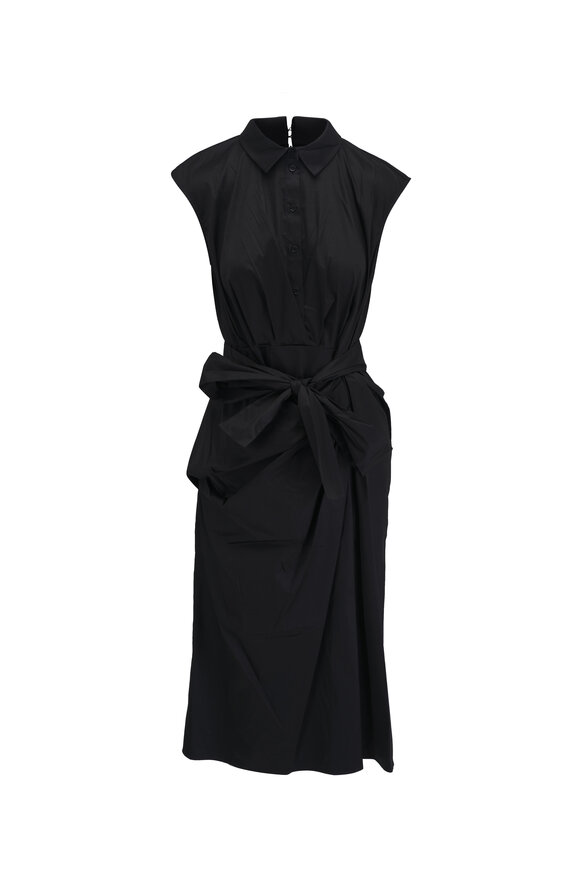 Carolina Herrera - Black Drape Skirt Cotton Shirt Dress 