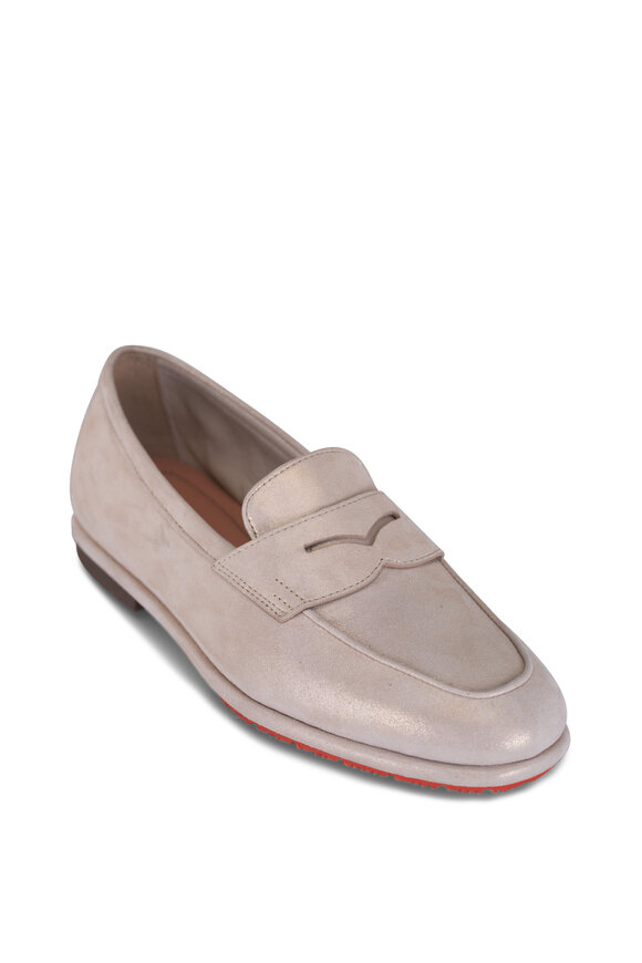 Santoni Carla Gold Suede Penny Loafer - view 1