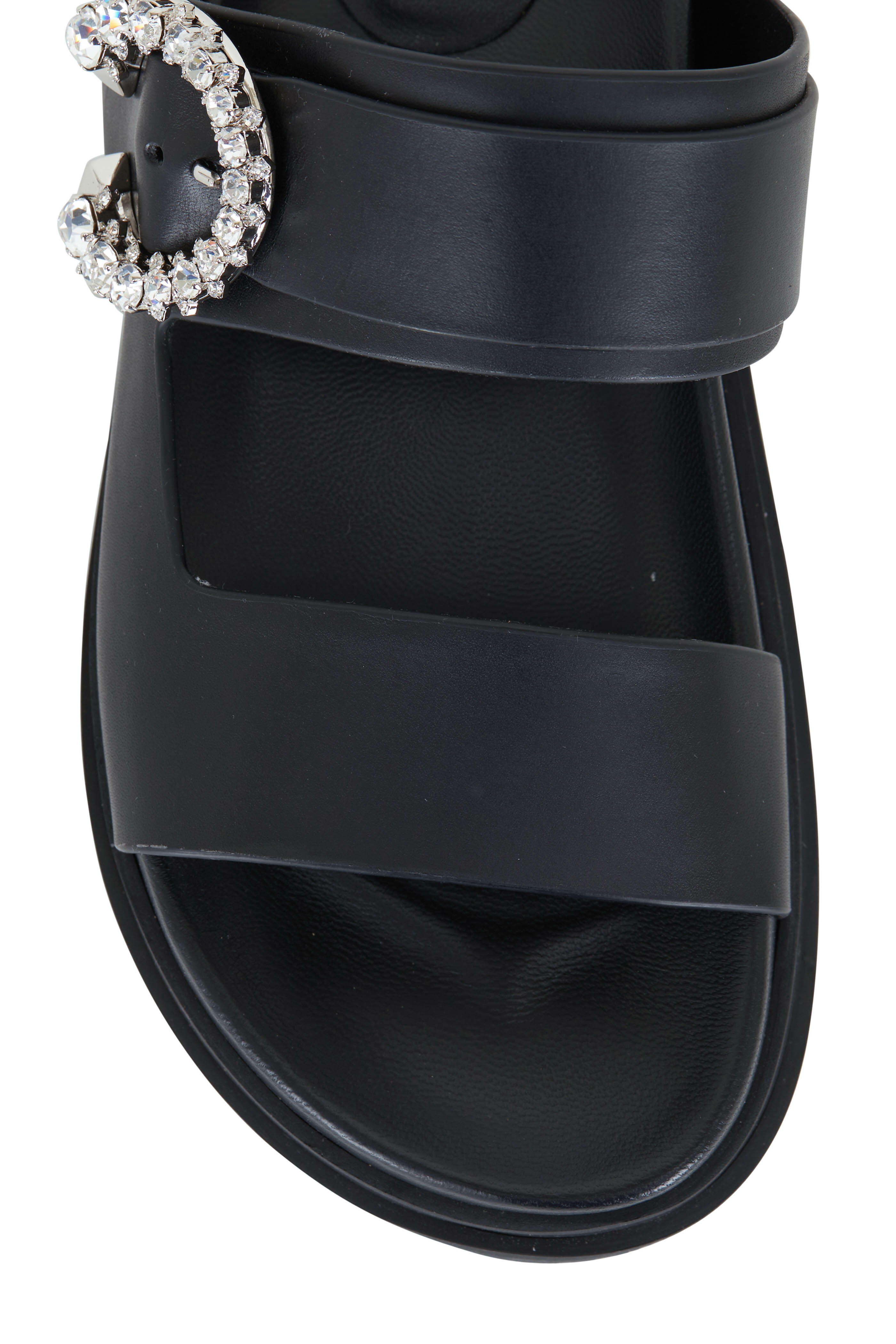 Jimmy Choo - Marga Black Leather Crystal Buckle Slide