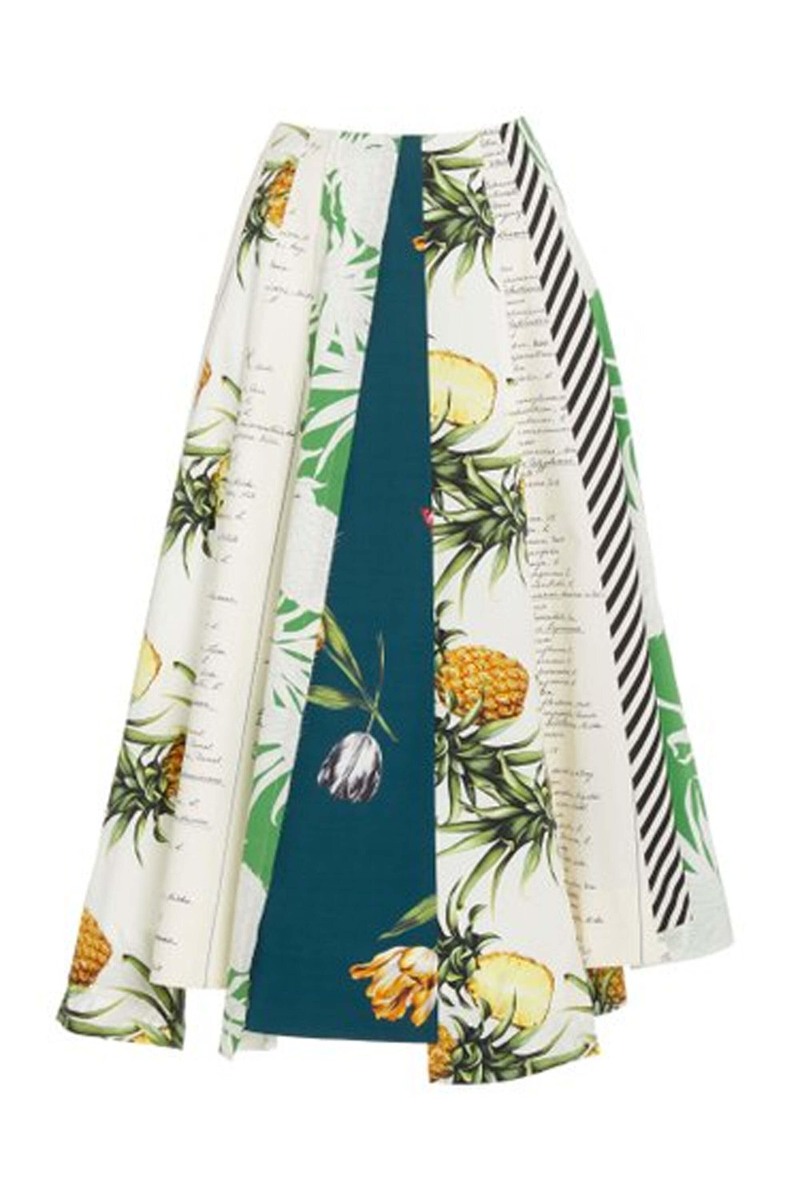 Oscar de la Renta - Kelly Green and Ivory Printed Paneled Midi Skirt