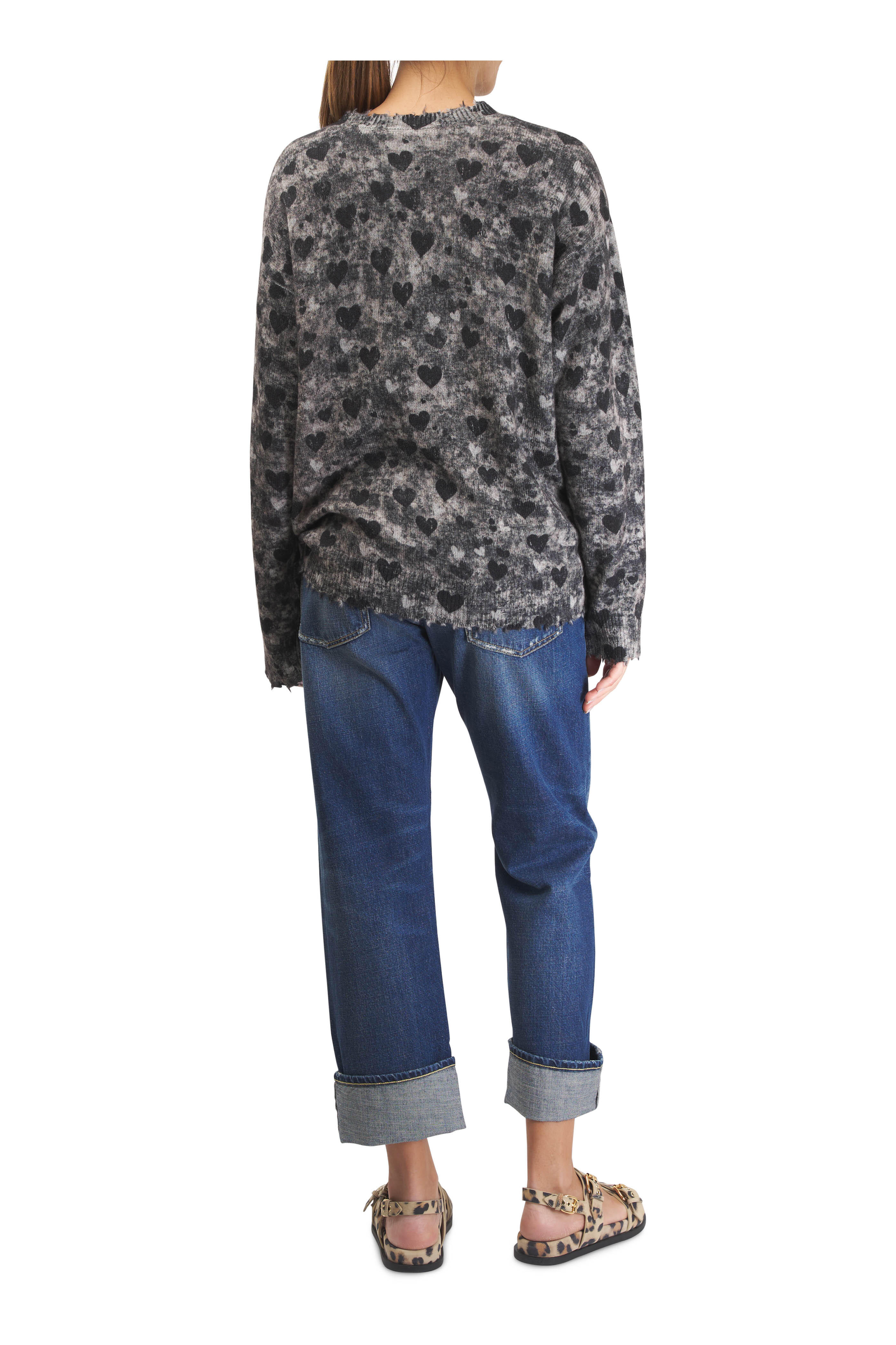 R13 - Heather Gray Printed Cashmere Boyfriend Sweater