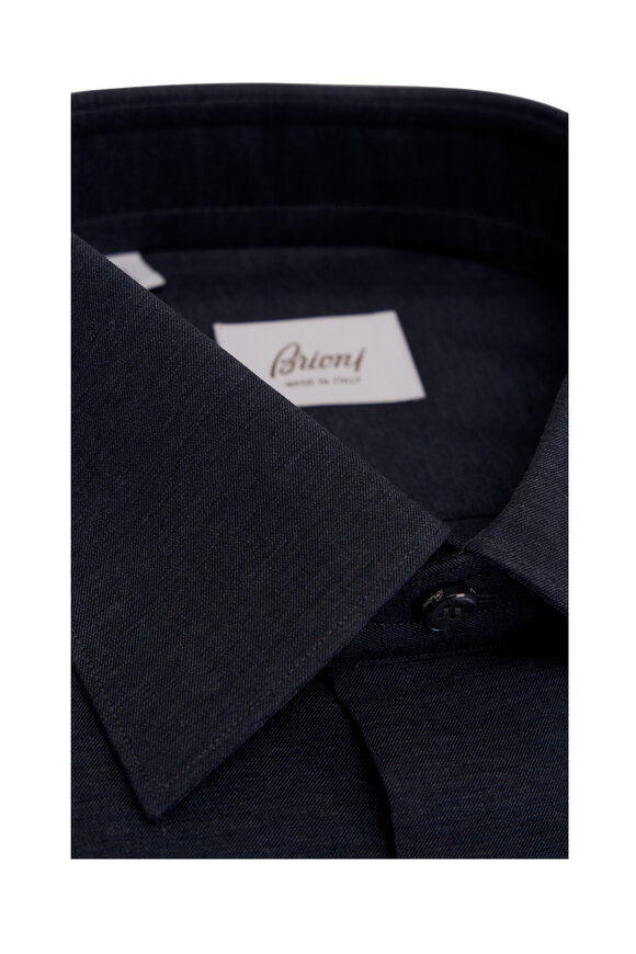 Brioni - Solid Dark Blue Cotton Dress Shirt