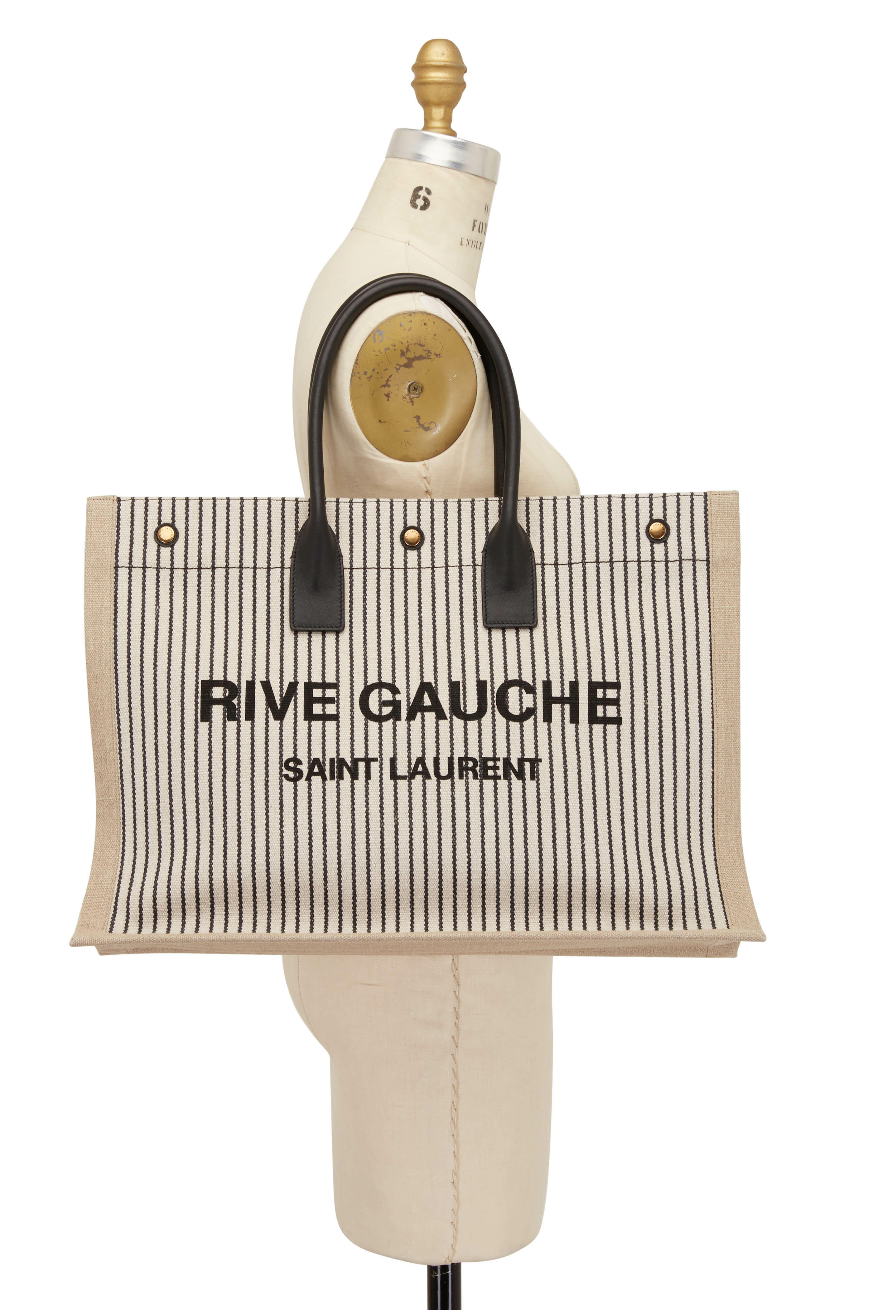 Saint Laurent - Rive Gauche Cream & Gray Pinstripe Tote