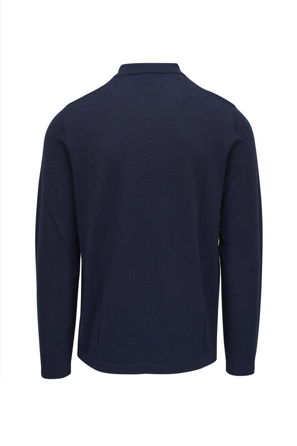 Patrick Assaraf - Navy Merino Wool Long Sleeve Polo