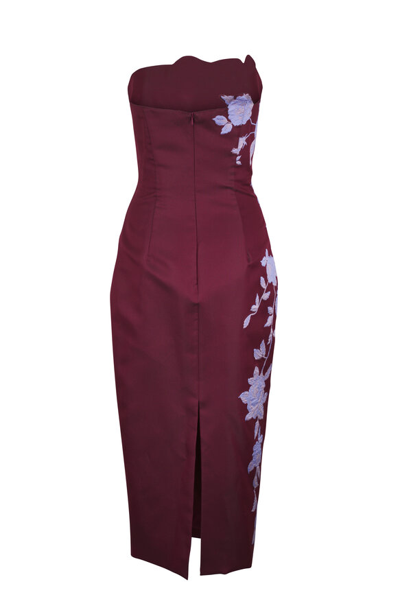 Lela Rose Rose Oxblood & Lavender Fil Coupe Strapless Dress - view 3