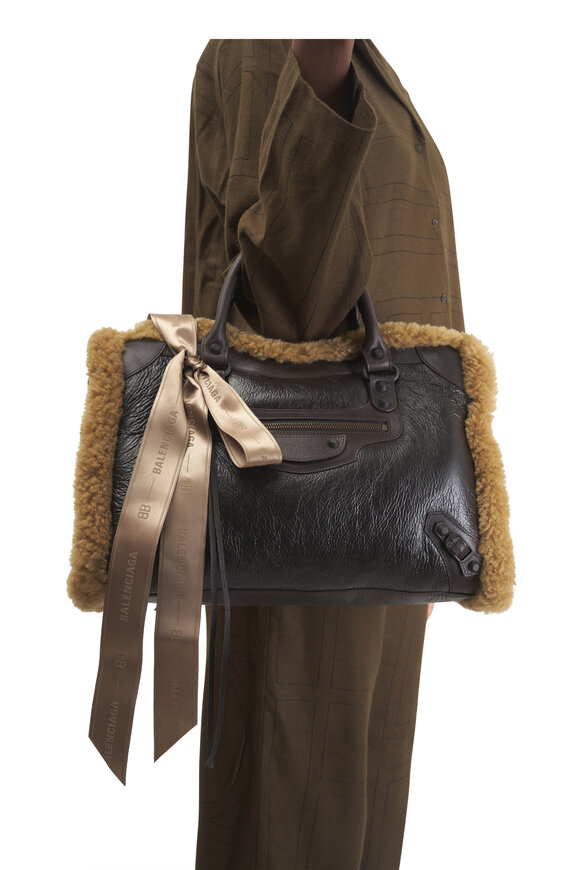 Balenciaga Medium Le City Brown Leather Shearling Tote - view 2