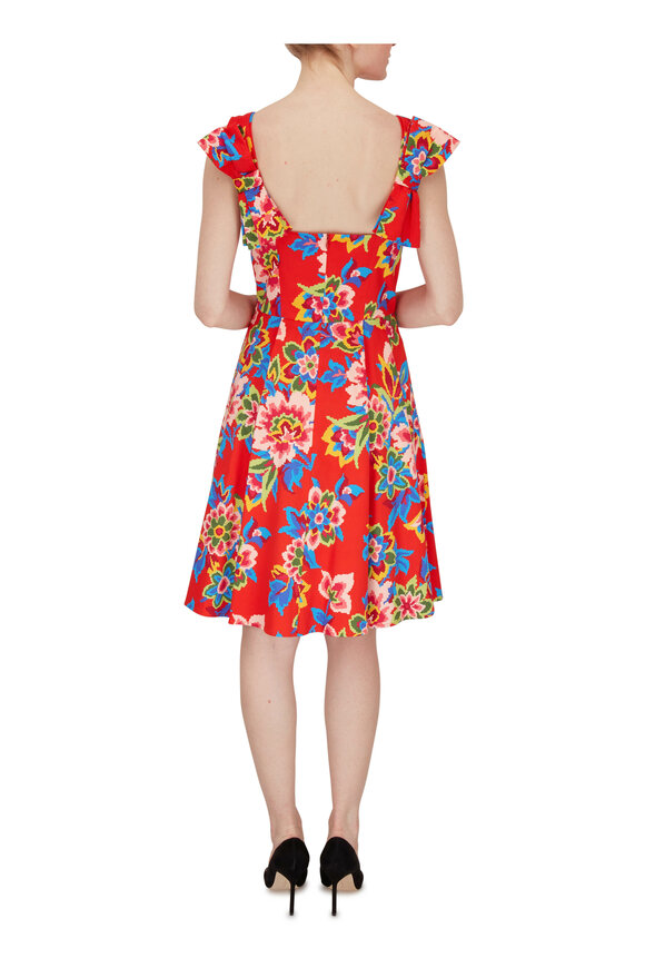 Carolina Herrera - Chili Red Floral Cotton Back-Bow Sleeveless Dress