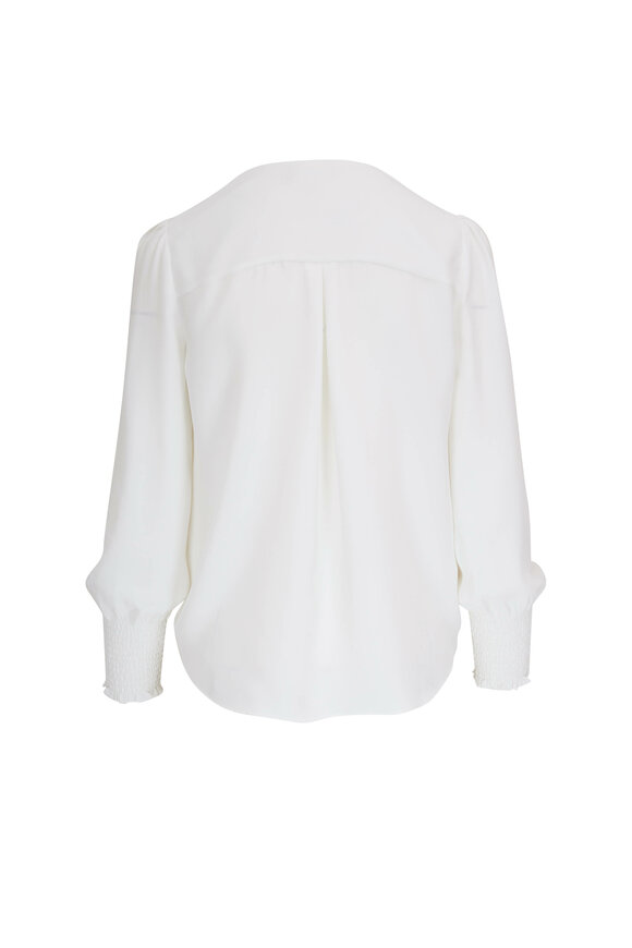 L'Agence - White Cross-Over Drape Front Blouse