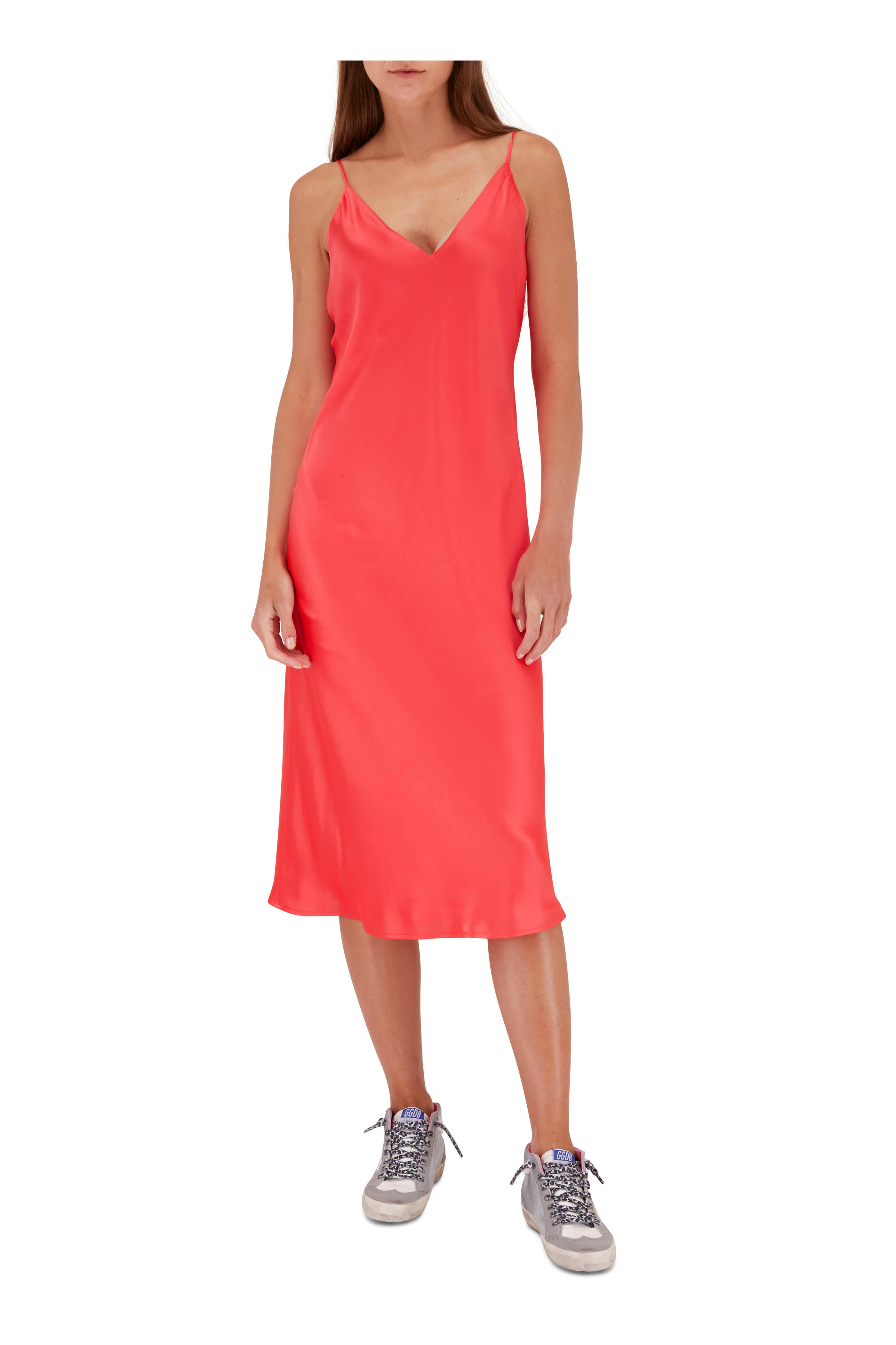 L'Agence - Jodie V-Neck Hot Pink Slip Midi Dress