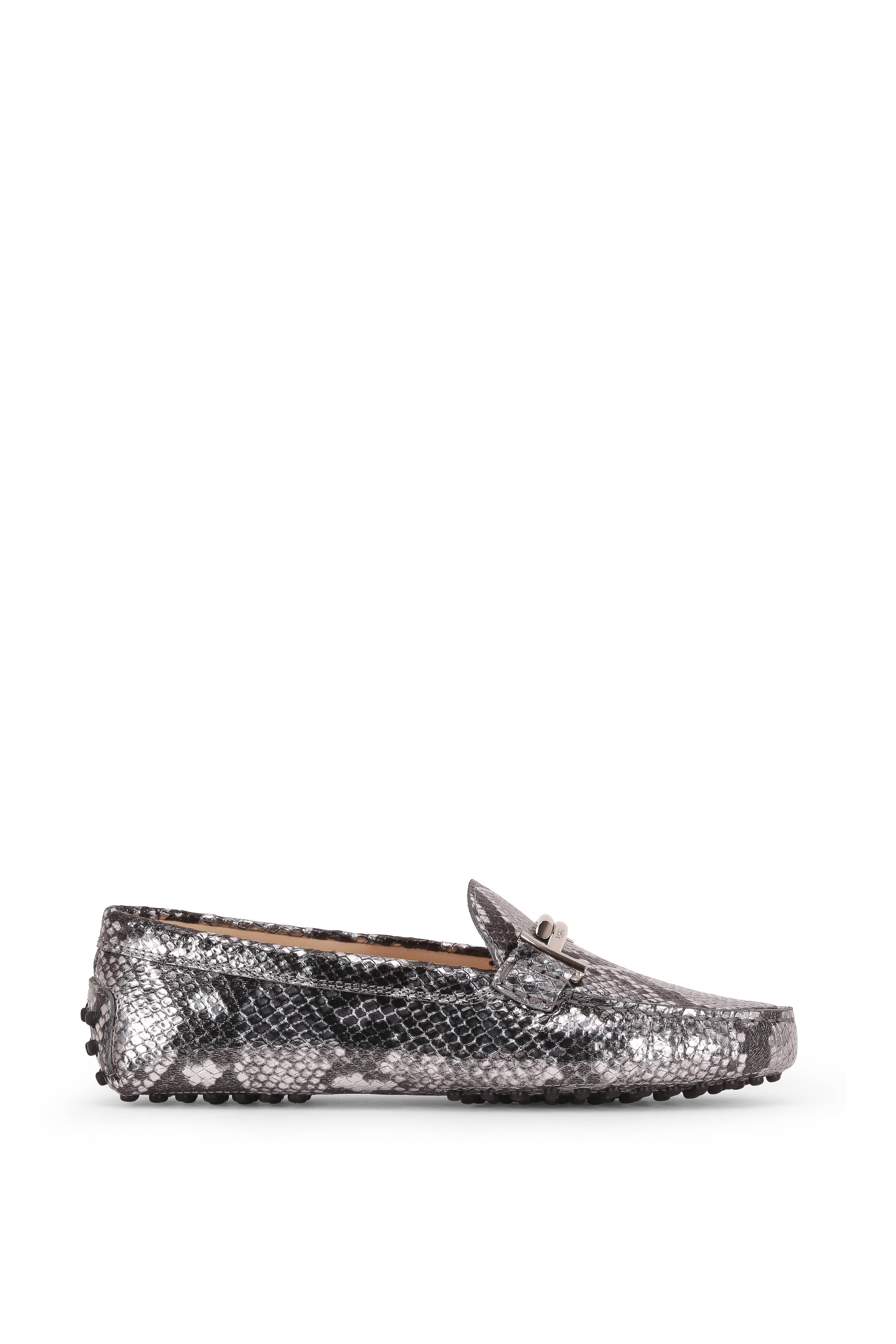 Tod's - Gommini Double T Silver Python Embossed Driver