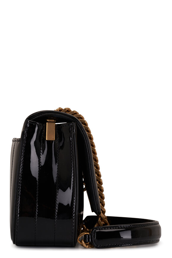 Saint Laurent - Small Vicky Black Quilted Patent Leather Bag