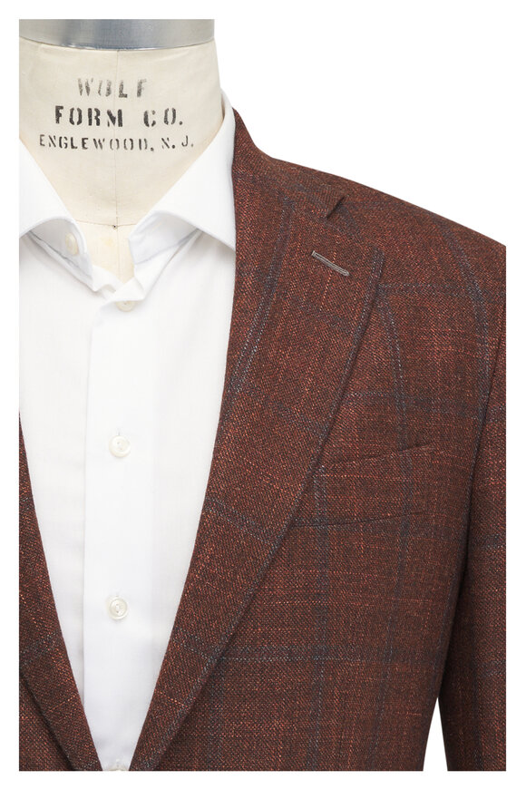 Atelier Munro Burnt Orange Windowpane Sportcoat 