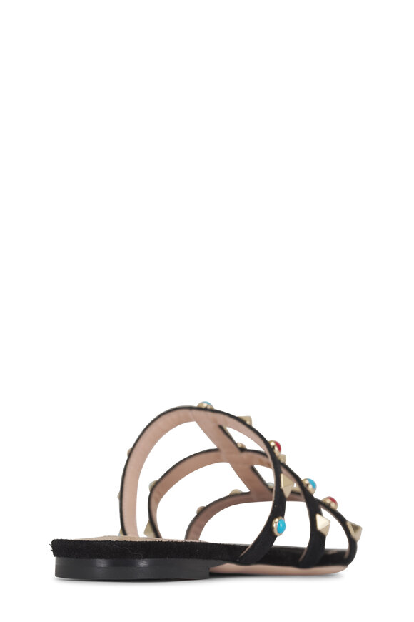 Valentino Garavani Black Multicolor Suede Rockstud & Stone Sandal - view 4