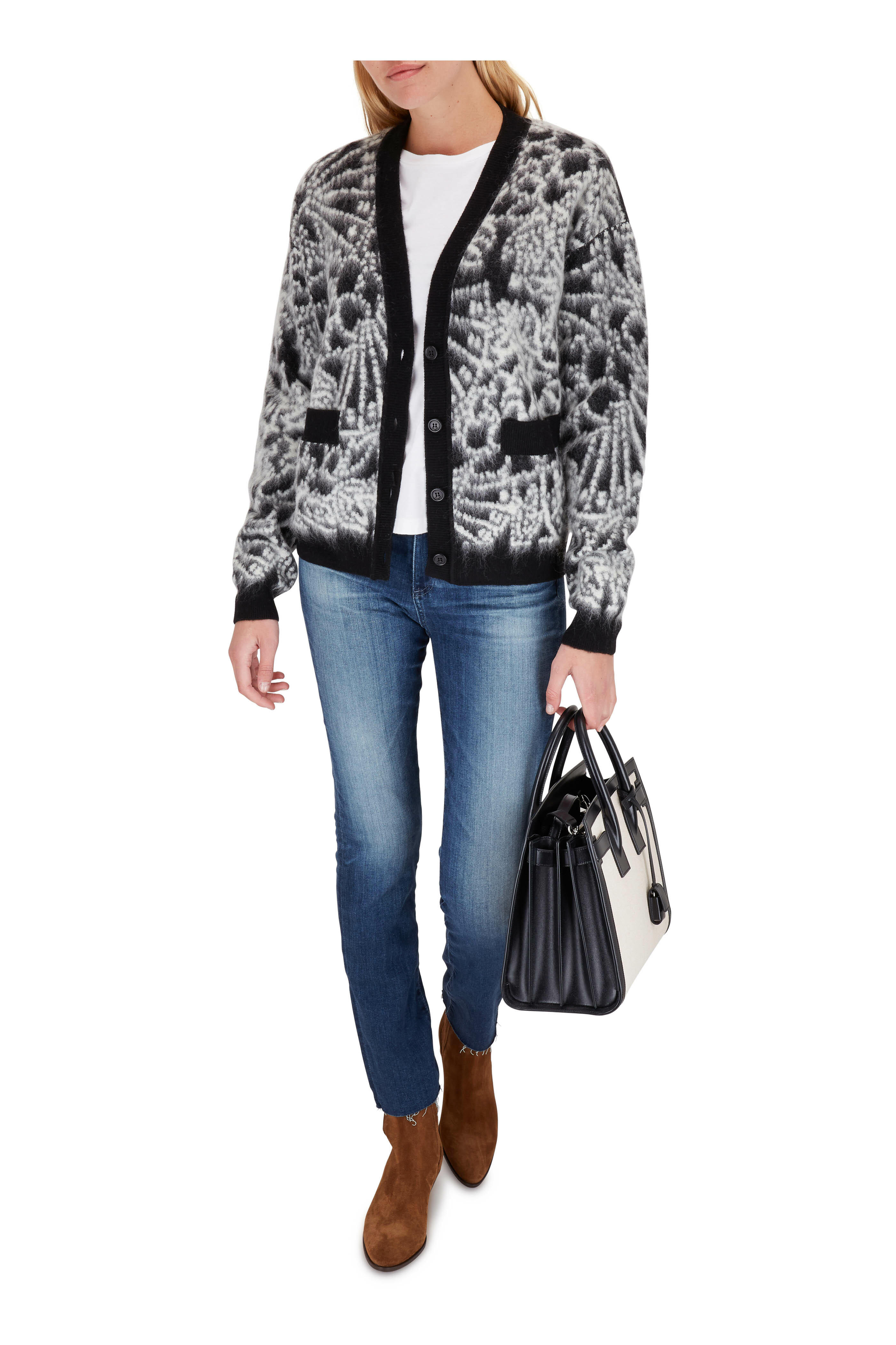 Saint Laurent - Black & Natural Floral Jacquard Cardigan