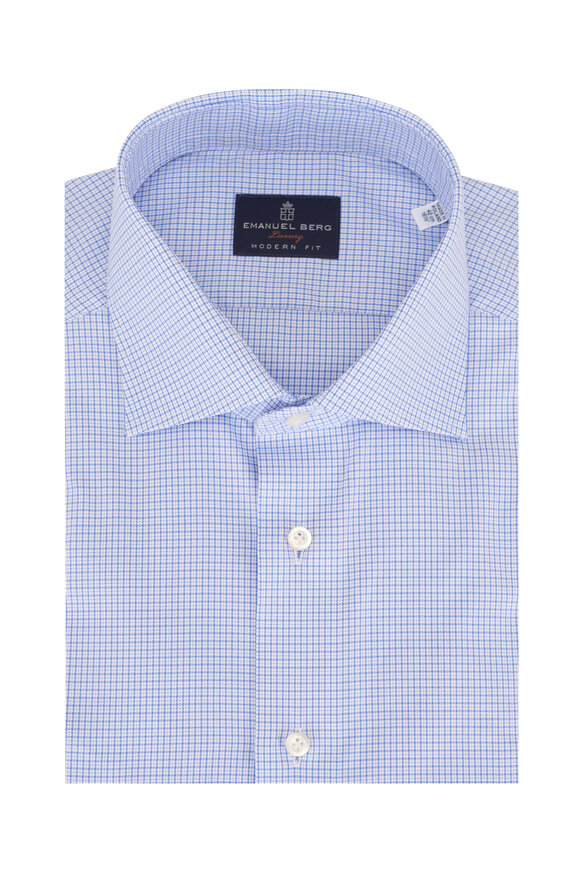 Emanuel Berg Dark Blue Check Cotton Sport Shirt