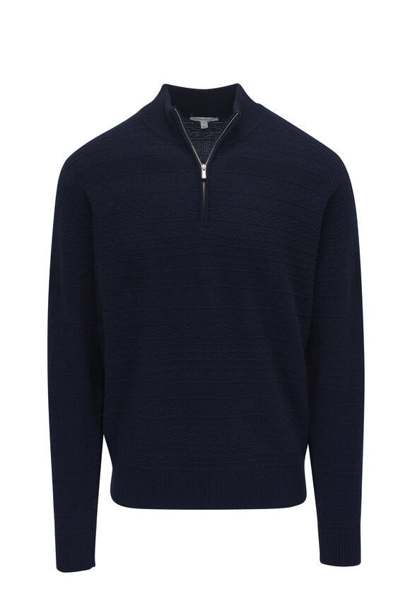 Peter Millar Crescent Navy Blue Textured Quarter Zip Pullover