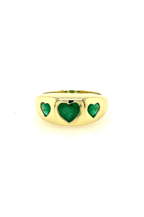 Lauren K 18k Yellow Gold Triple Heart Emerald Olena Band